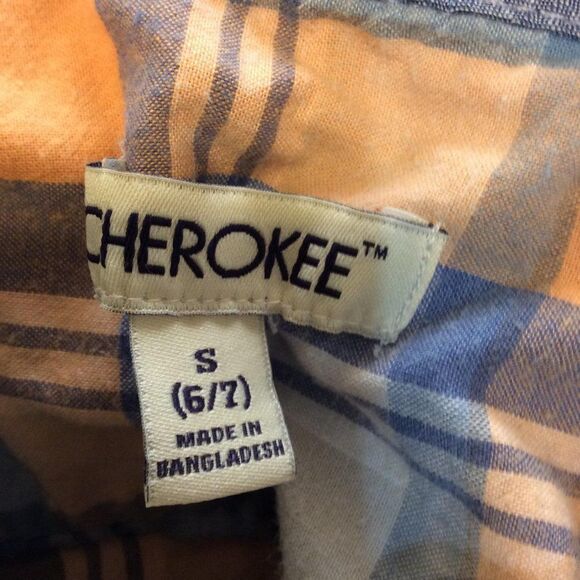 CHEROKEE plaid short sleeve button down small 6-7 blue and orange cotton - Picture 3 of 5